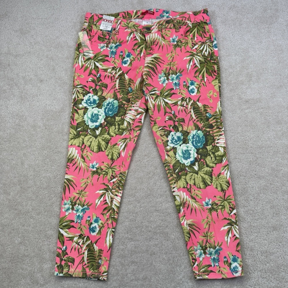 NWT Bongo Tropical Floral Cropped Skinny Jeans Juniors 15 Pink Stretch